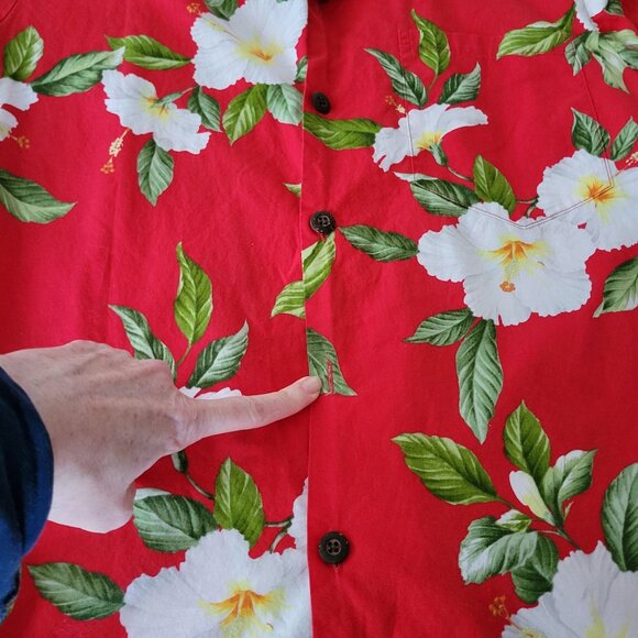 Blue Hawaii Red Floral Cotton Shirt Med - Picture 7 of 8